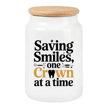 Technicien de laboratoire dentaire Crown Maker Design - Boîte à biscuits avec couvercle en bois - blanc - Devant