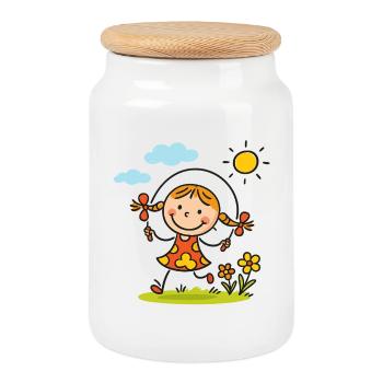 Sunny Skip Garden Girl - Cookie Jar with Wooden Lid - white - Front