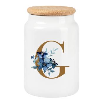 G floral – Lettre dorée avec des fleurs - Boîte à biscuits avec couvercle en bois - blanc - Devant