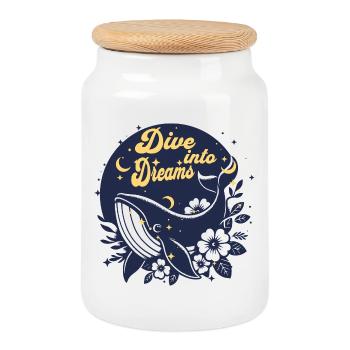 Diving into Dreams - Cookie Jar with Wooden Lid - white - Front