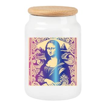Frau Portrait mona lisa regenbogen modern paris - Keksdose mit Holzdeckel - Weiß - Vorne