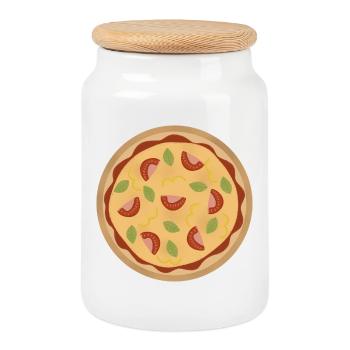 Pizza - Cookie Jar with Wooden Lid - white - Front