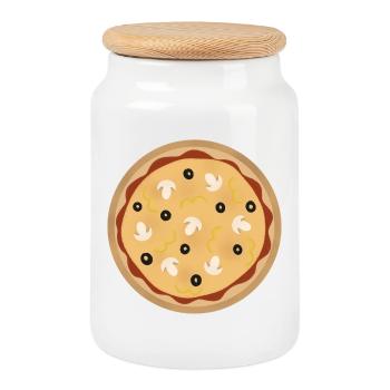 Pizza - Cookie Jar with Wooden Lid - white - Front