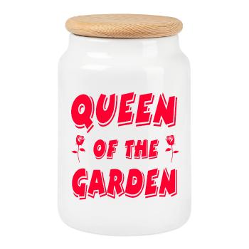 Garden - Cookie Jar with Wooden Lid - white - Front