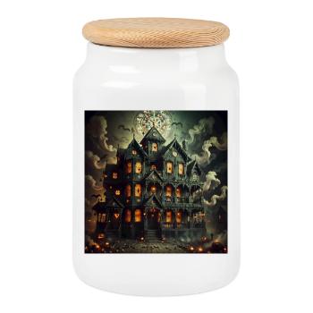 Spukhaftes Halloween Spukhaus Herrenhaus - Keksdose mit Holzdeckel - Weiß - Vorne