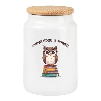 La connaissance, c’est le pouvoir – Cute Owl on Books - Boîte à biscuits avec couvercle en bois - blanc - Devant