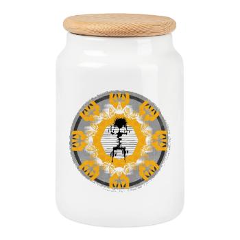 Cercle de soleil Mandala Contraste - Boîte à biscuits avec couvercle en bois - blanc - Devant