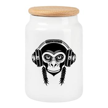 Monkey Head Rhythm City Punk Edition Chemise - Boîte à biscuits avec couvercle en bois - blanc - Devant