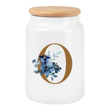 Floral O – Lettre dorée avec des fleurs - Boîte à biscuits avec couvercle en bois - blanc - Devant