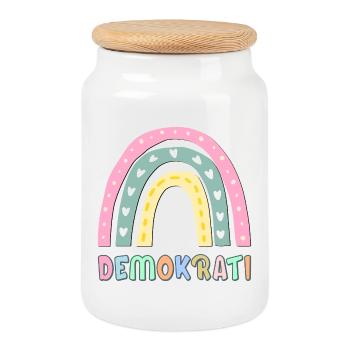 Démocratie arc-en-ciel - Boîte à biscuits avec couvercle en bois - blanc - Devant