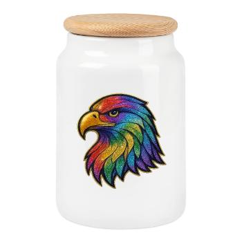 Regenbogen Adler Kopf Patch - Keksdose mit Holzdeckel - Weiß - Vorne