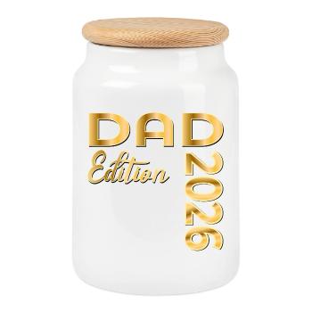 DAD 2026 BABY ANNOUNCEMENT - Cookie Jar with Wooden Lid - white - Front