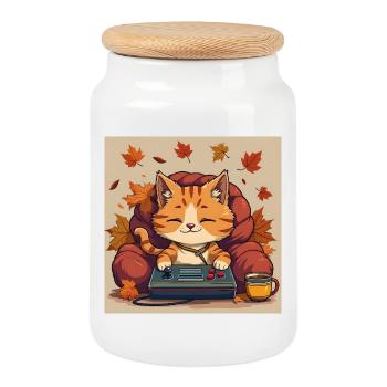 Chat de jeu - Boîte à biscuits avec couvercle en bois - blanc - Devant