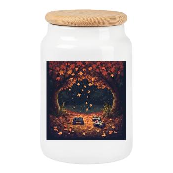 Pixel Feuilles d’automne - Boîte à biscuits avec couvercle en bois - blanc - Devant