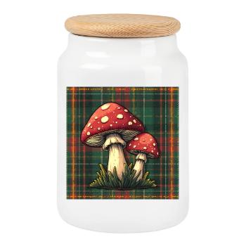 Aventure aux champignons à carreaux - Boîte à biscuits avec couvercle en bois - blanc - Devant