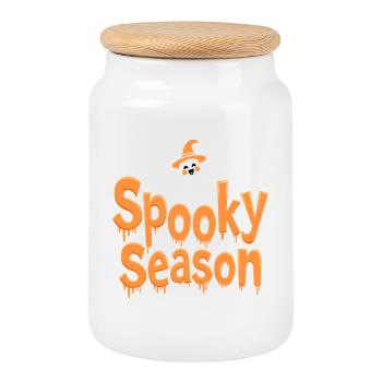 Spooky Season Halloween Lustiger Geist - Keksdose mit Holzdeckel - Weiß - Vorne