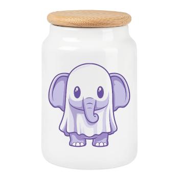 Éléphant Halloween Fantôme - Boîte à biscuits avec couvercle en bois - blanc - Devant