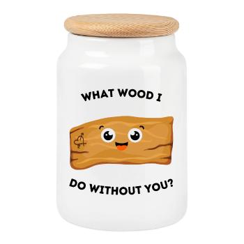 What Wood I Do Without You – Jeu de mots amusant - Boîte à biscuits avec couvercle en bois - blanc - Devant