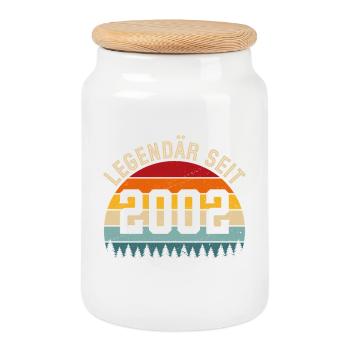 Legendary since 2002 – vintage 2002 - Cookie Jar with Wooden Lid - white - Front