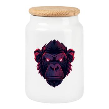 Neon Gorilla Kopfkunst - Keksdose mit Holzdeckel - Weiß - Vorne
