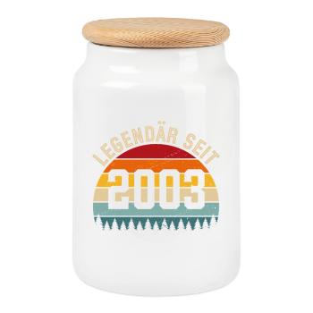 Legendär seit 2003 – Jahrgang 2003 - Keksdose mit Holzdeckel - Weiß - Vorne