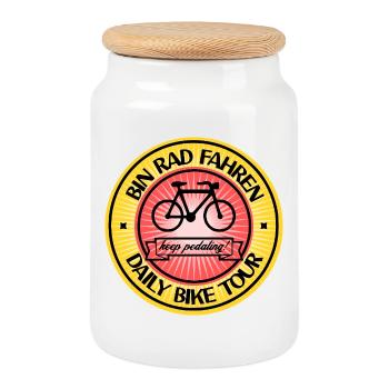 I'm cycling! Daily Bike Tour on Mountain Bike - Cookie Jar with Wooden Lid - white - Front