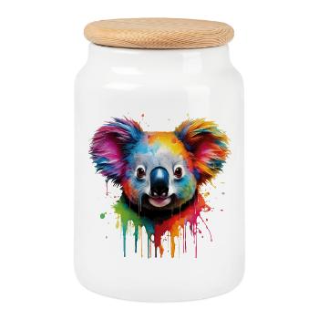 Arc-en-ciel Koala Aquarelle - Boîte à biscuits avec couvercle en bois - blanc - Devant