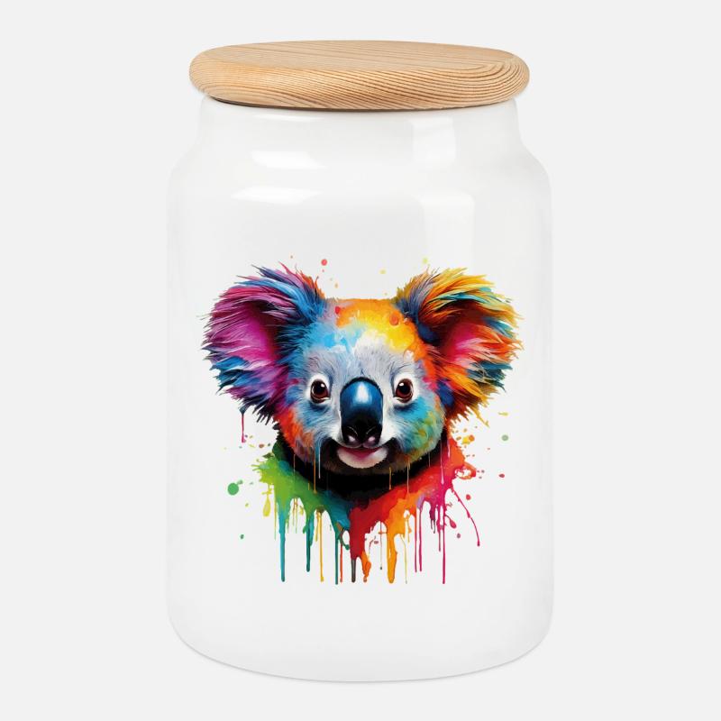 Regenbogen Koala Aquarell - Keksdose mit Holzdeckel - Weiß