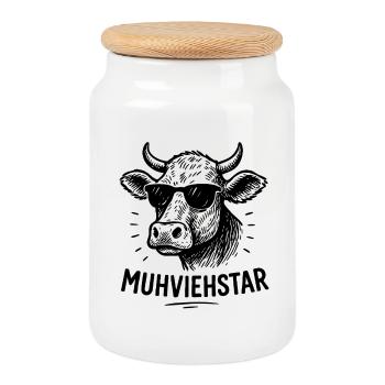 Muhviehstar – Funny Cow T-Shirt Motif - Boîte à biscuits avec couvercle en bois - blanc - Devant