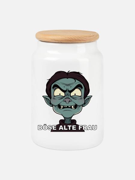 Böse Alte Frau Cartoon - Keksdose mit Holzdeckel - Weiß