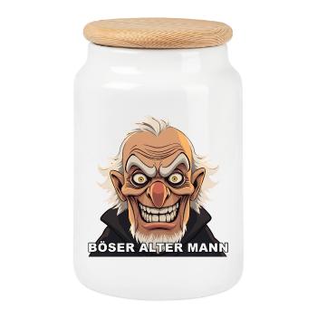 Angry Old Man Caricature - Cookie Jar with Wooden Lid - white - Front