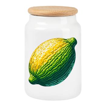 Citron abstrait en vert-jaune texturé - Boîte à biscuits avec couvercle en bois - blanc - Devant