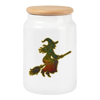 Le vol des sorcières arc-en-ciel - Boîte à biscuits avec couvercle en bois - blanc - Devant