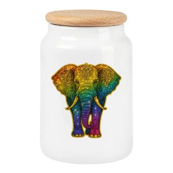 Regenbogen Elefant mit Goldmuster - Keksdose mit Holzdeckel - Weiß - Vorne