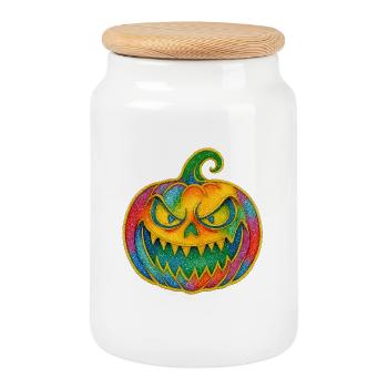 Rainbow Pumpkin Grin - Cookie Jar with Wooden Lid - white - Front