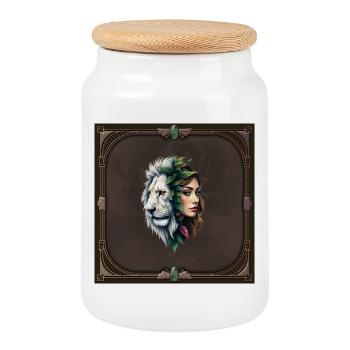 León y Musa Floral - Cookie Jar with Wooden Lid - white - Front