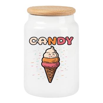 Crème glacée - bonbons - Boîte à biscuits avec couvercle en bois - blanc - Devant