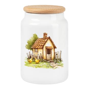 Petites poules de maison de campagne Peinture à l’aquarelle - Boîte à biscuits avec couvercle en bois - blanc - Devant