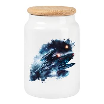 Nebelstern Raumjäger, SciFi-Ufo - Keksdose mit Holzdeckel - Weiß - Vorne