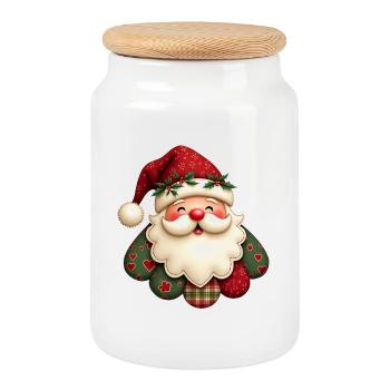 Kuscheliger Weihnachtsmann - Keksdose mit Holzdeckel - Weiß - Vorne