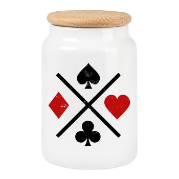 Playing cards contrast design - Cookie Jar with Wooden Lid - white - Front