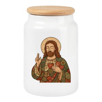 Patchwork de Noël Jésus - Boîte à biscuits avec couvercle en bois - blanc - Devant