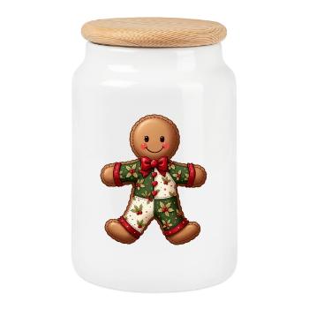 Pain d’épices motif Noël patchwork - Boîte à biscuits avec couvercle en bois - blanc - Devant
