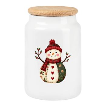 Bonhomme de neige Noël Magie Patchwork - Boîte à biscuits avec couvercle en bois - blanc - Devant