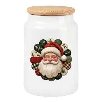 Motif du Père Noël en patchwork - Boîte à biscuits avec couvercle en bois - blanc - Devant