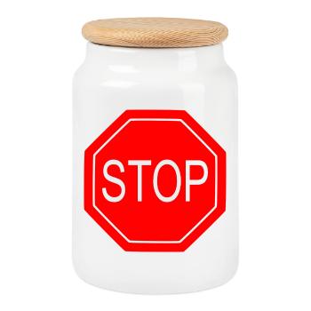 Stop Sign Bold Graphic Print - Cookie Jar with Wooden Lid - white - Front