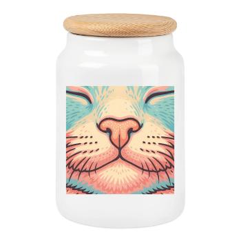 Nez de chat rétro - Illustration de moustaches colorées - Boîte à biscuits avec couvercle en bois - blanc - Devant