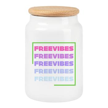 Vibrations gratuites - Boîte à biscuits avec couvercle en bois - blanc - Devant