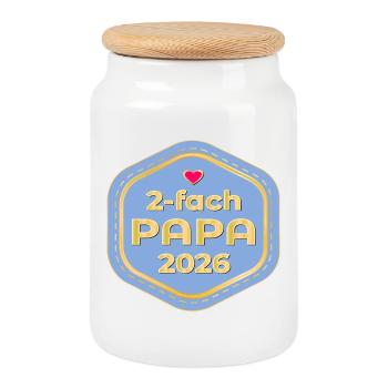 Two-time dad 2026 baby announce - Cookie Jar with Wooden Lid - white - Front