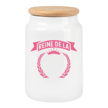 Pétanque Cadeau pour Femme Reine de la pétanque - Boîte à biscuits avec couvercle en bois - blanc - Devant